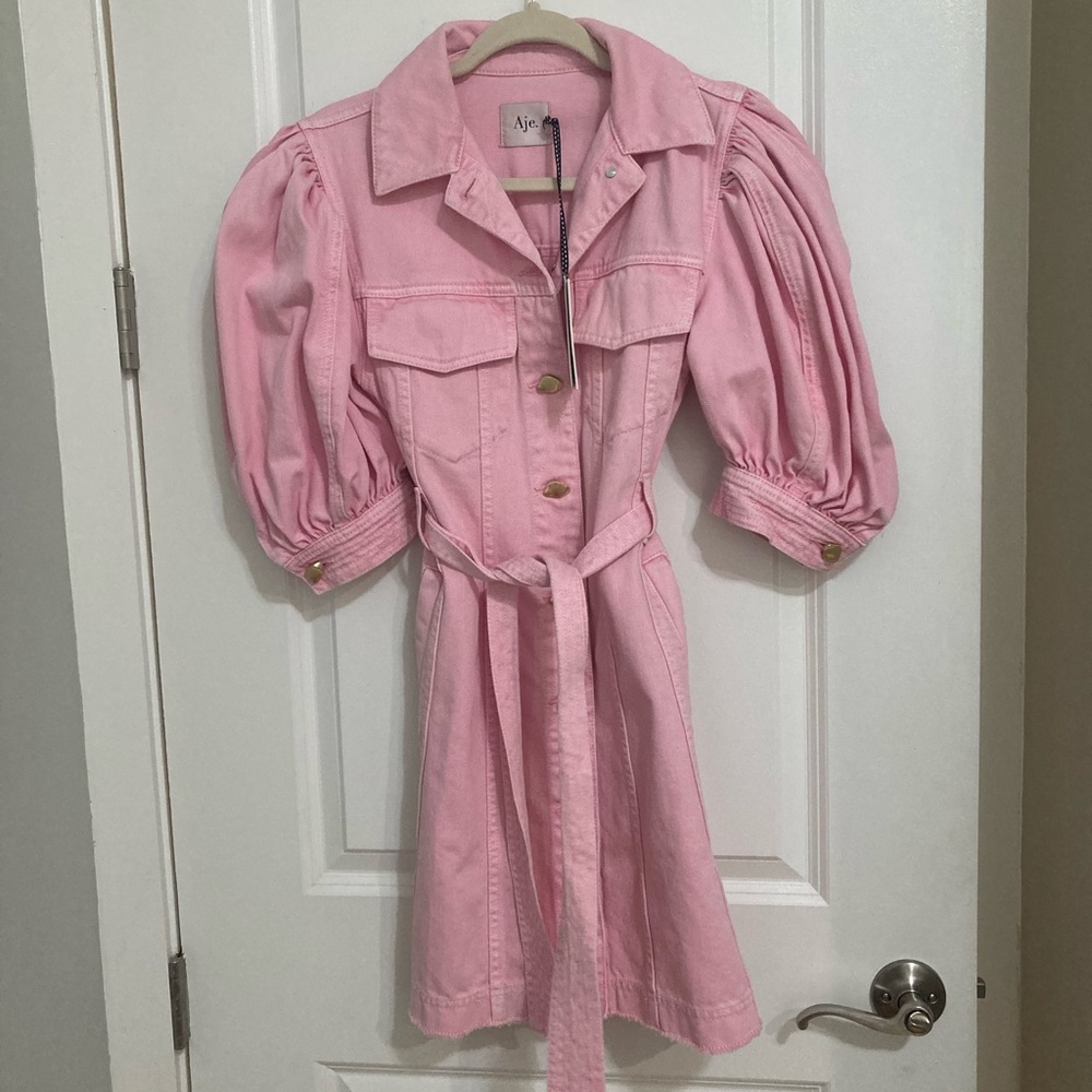 Aje denim puff sleeve dress